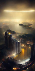 Hazy Nighttime Futuristic City View