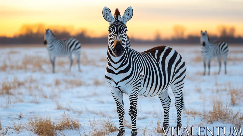 Zebra in Winter Sunset AI Image