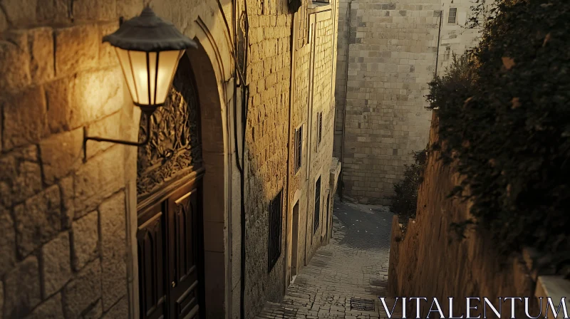 Historic Stone Alley with Warm Lighting AI Image