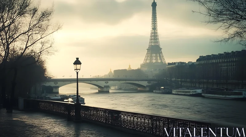 Morning Tranquility by the Seine River AI Image