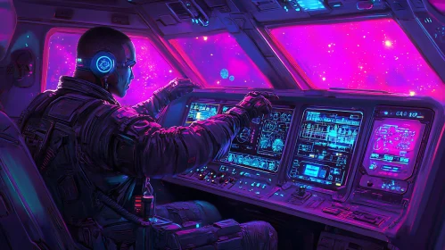 Pilot in a High-Tech Spaceship Cockpit