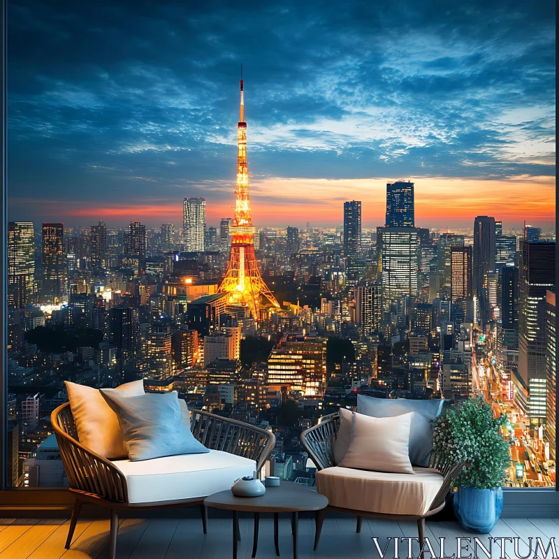 Spectacular Night View of Tokyo City with Tower AI Image