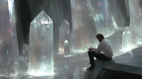 Man in Solitude with Enchanting Crystals