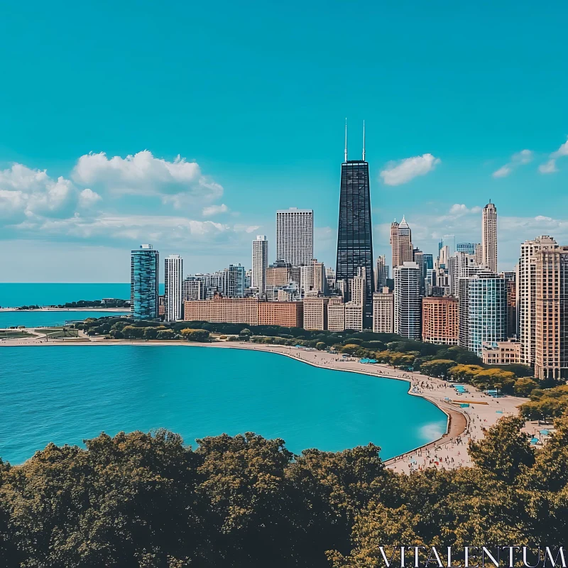 Urban Beachfront Skyline View AI Image