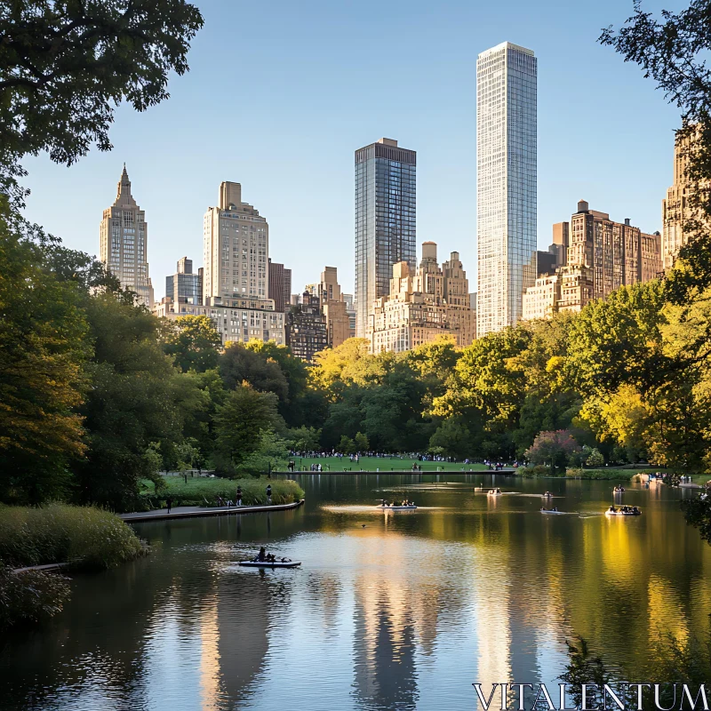 Cityscape with Park and Lake AI Image