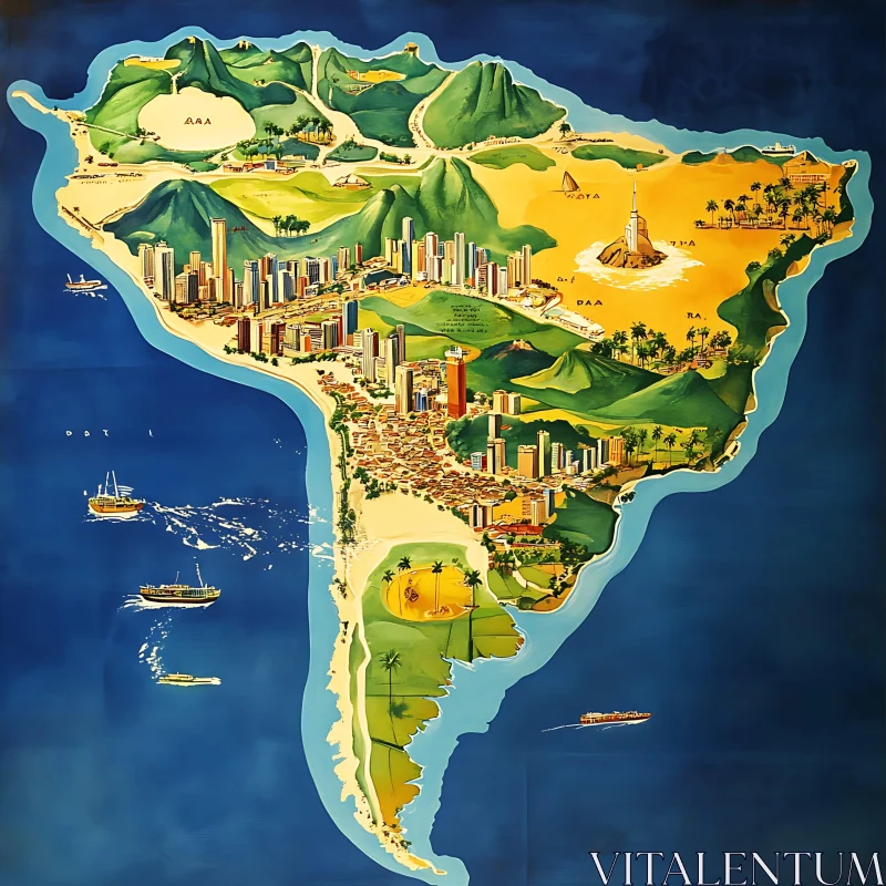 Fictional South American Map Illustration AI Image