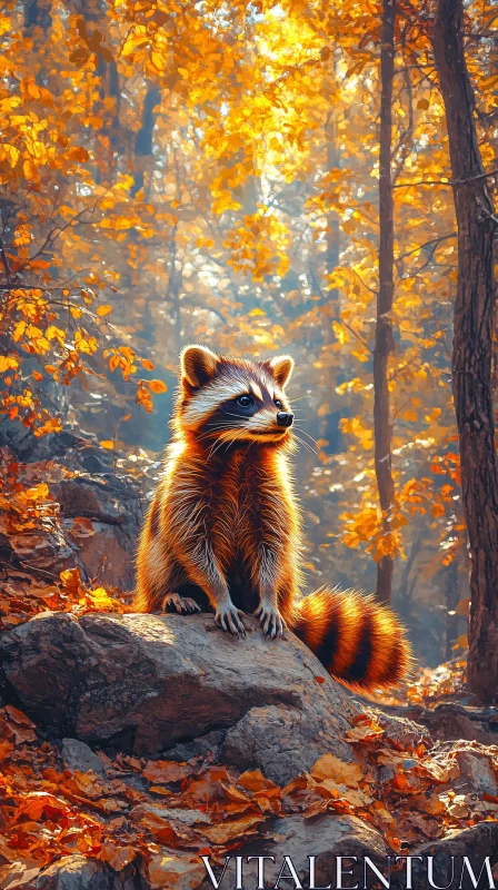 Raccoon Amidst Golden Leaves AI Image