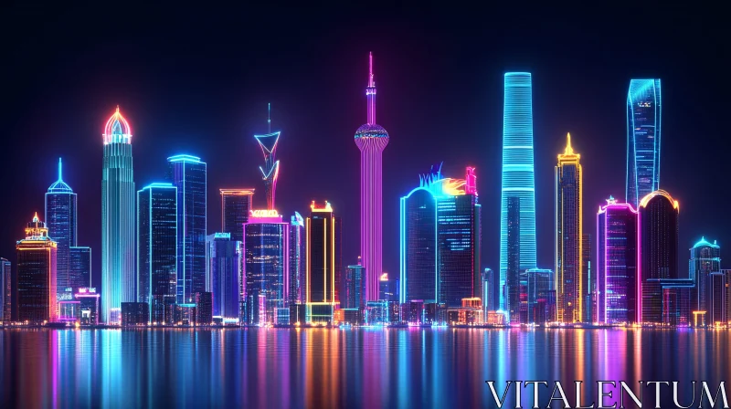 AI ART Urban Skyline with Neon Illumination