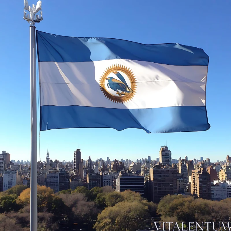 Argentine Flag Above City Skyline AI Image