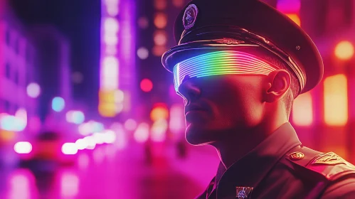 Cyberpunk Police Officer at Night