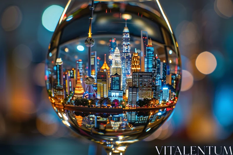 Night City Lights in Glass Reflection AI Image