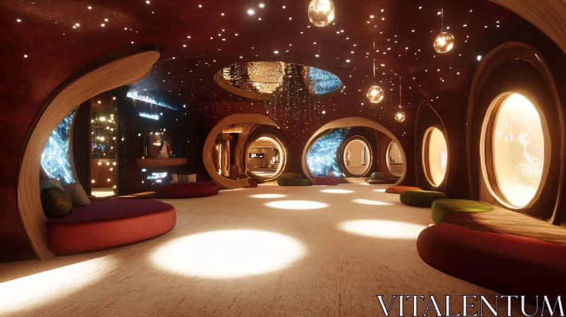 Futuristic Lounge Interior with Warm Design Elements AI Image