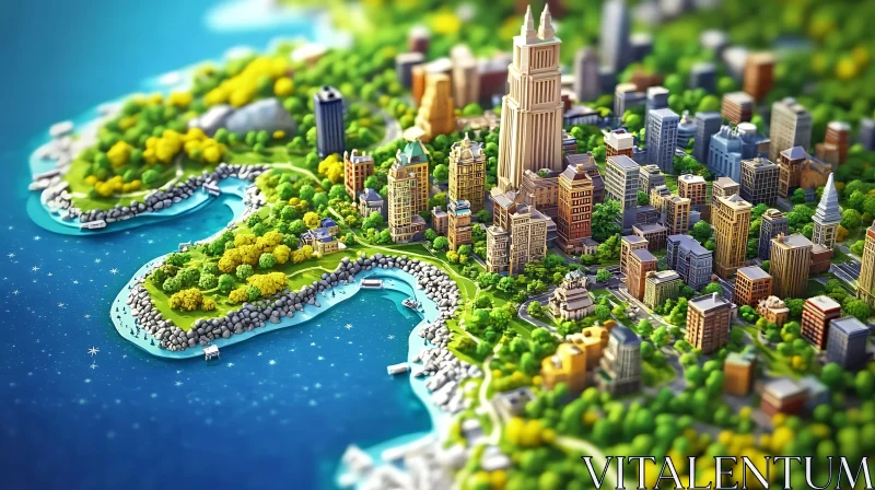 Detailed Miniature Coastal City AI Image