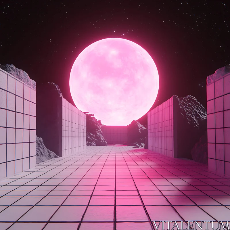 Abstract Pink Moon Art AI Image