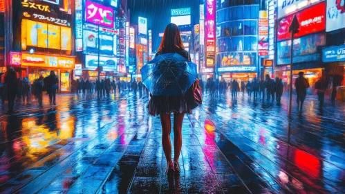 Rainy Night in a Neon-Lit City