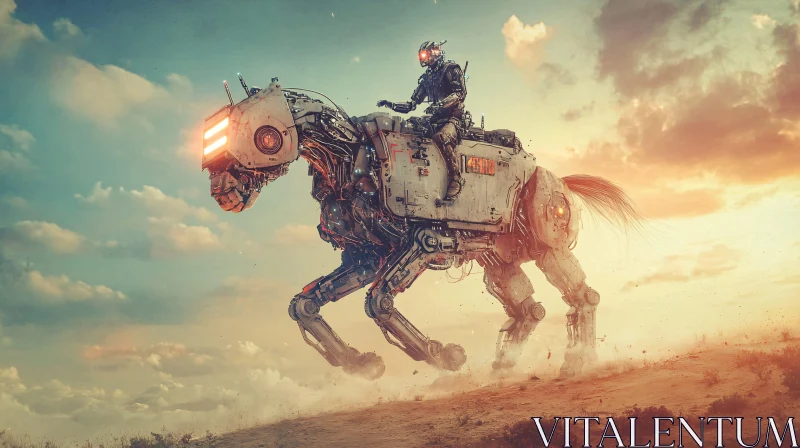 High-Tech Horseman Crossing Arid Terrain AI Image