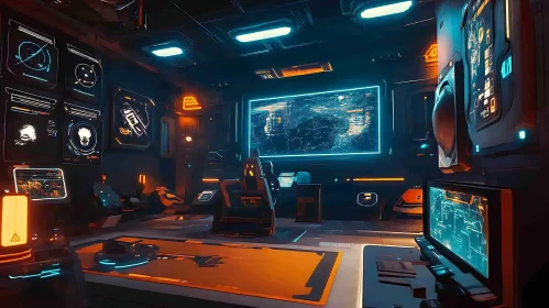 High-Tech Sci-Fi Control Room with Neon Lights