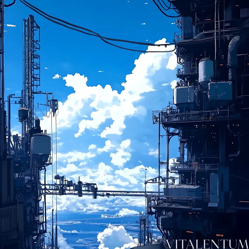 Urban Futuristic Industrial Scene with Cloudy Sky AI Image