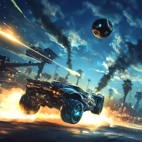 Futuristic Car Soccer at Night