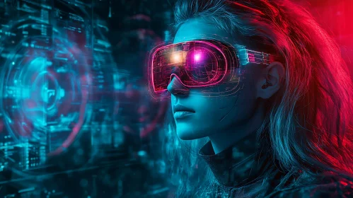 Futuristic VR Glasses and Digital Interface