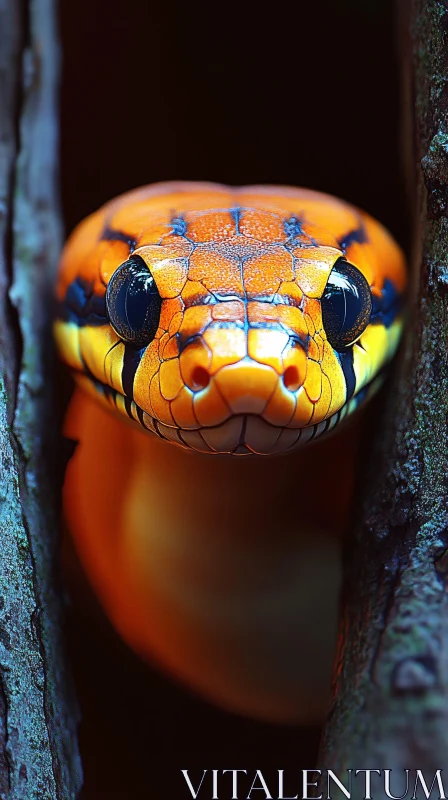 Vivid Orange Reptile in Tree Crevice AI Image