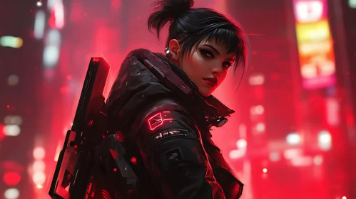 Cyberpunk Female Fighter in Neon City