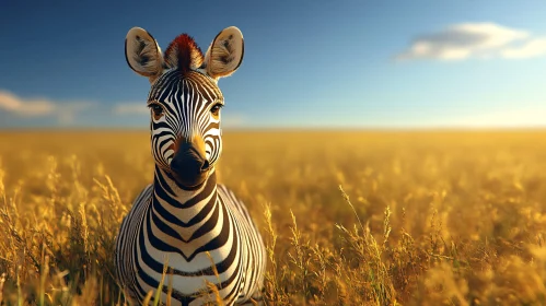 Zebra in Sunlit Grassland