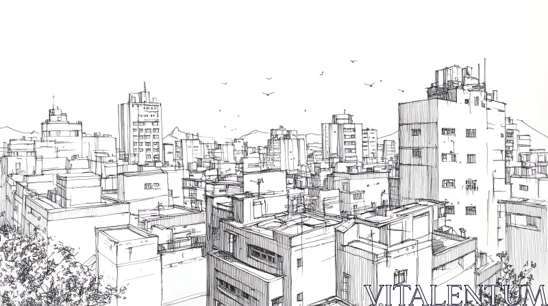 Detailed Urban Skyline Sketch AI Image