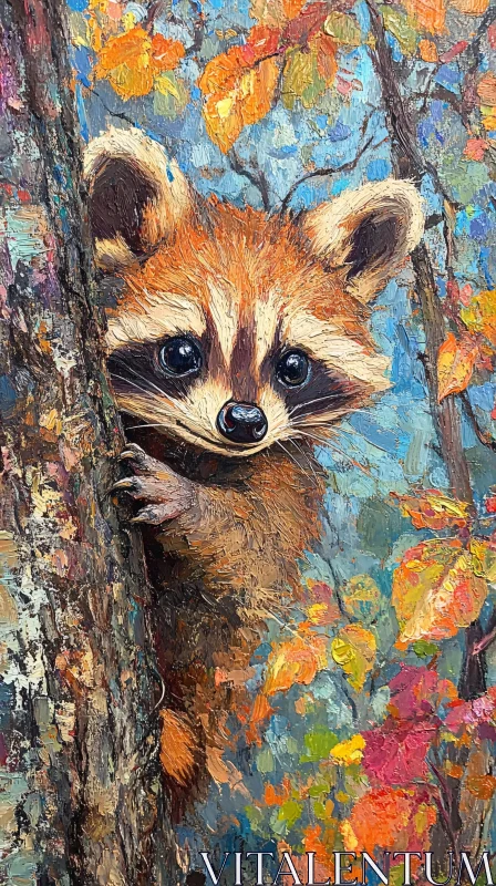 Raccoon Among Autumn Leaves AI Image