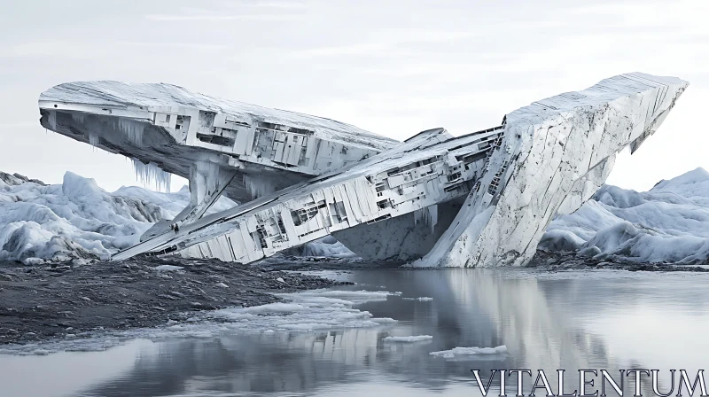 Mysterious Ice-Covered Structure in Wintry Scene AI Image