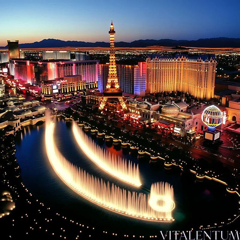 Night City Lights with Eiffel Tower and Water Dance AI Image