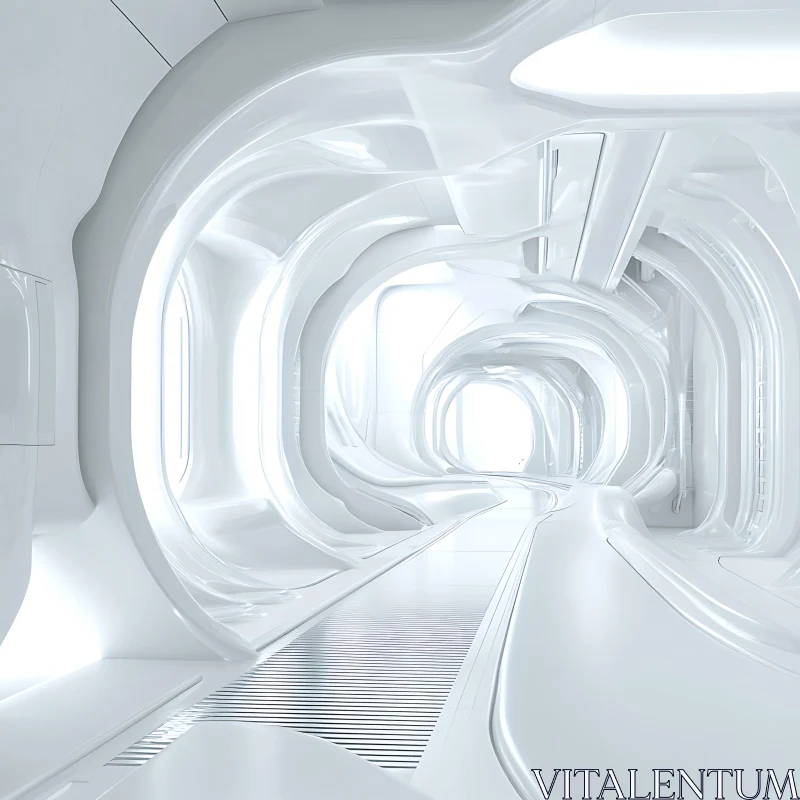 Modern Minimalist White Sci-Fi Hallway AI Image