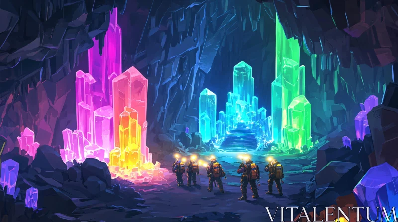 Glowing Crystals in a Mysterious Cave AI Image