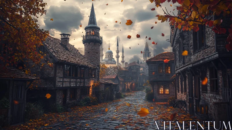 Historic Village Street in Fall AI Image