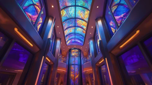 Artistic Stained Glass in Contemporary Atrium