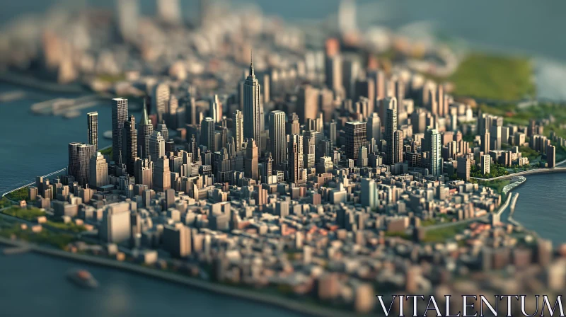 AI ART Miniature View of a City with Skyscrapers and Water Surroundings