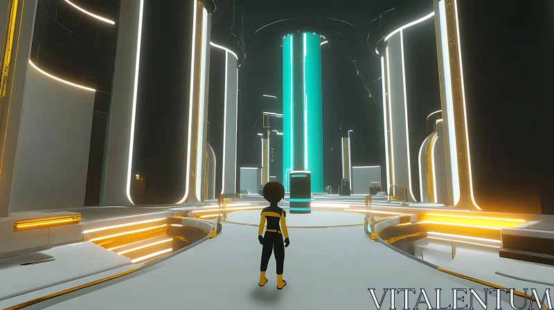 Cyan and Orange Illuminated Futuristic Room AI Image