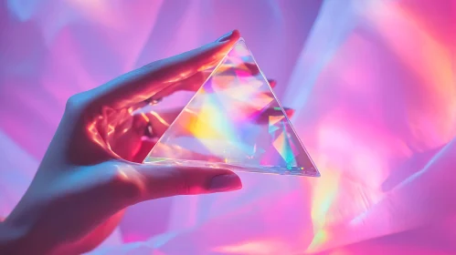 Hand with Prism and Vibrant Light Reflections