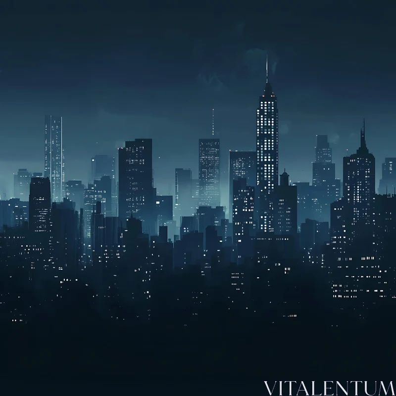 Illuminated City Skyline at Night