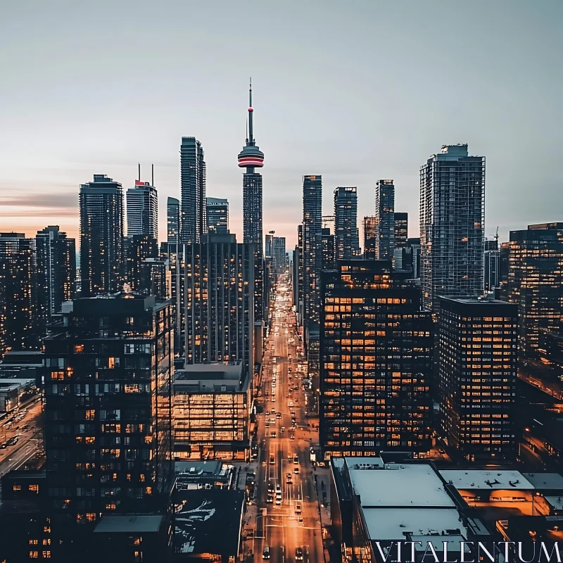 Glowing Urban Skyline at Night
