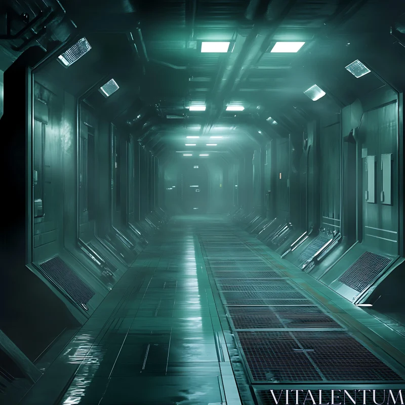 Ambiently Lit Industrial Hallway AI Image