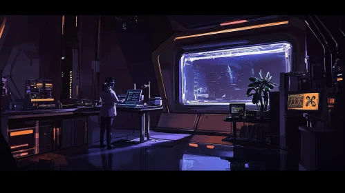 Sci-Fi Research Lab with Space View