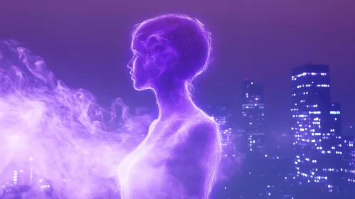 Ethereal Neon Female Silhouette in Urban Night