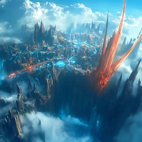 Celestial Futuristic City in Clouds