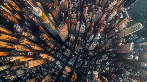 High-Flying Urban Landscape with Tall Buildings