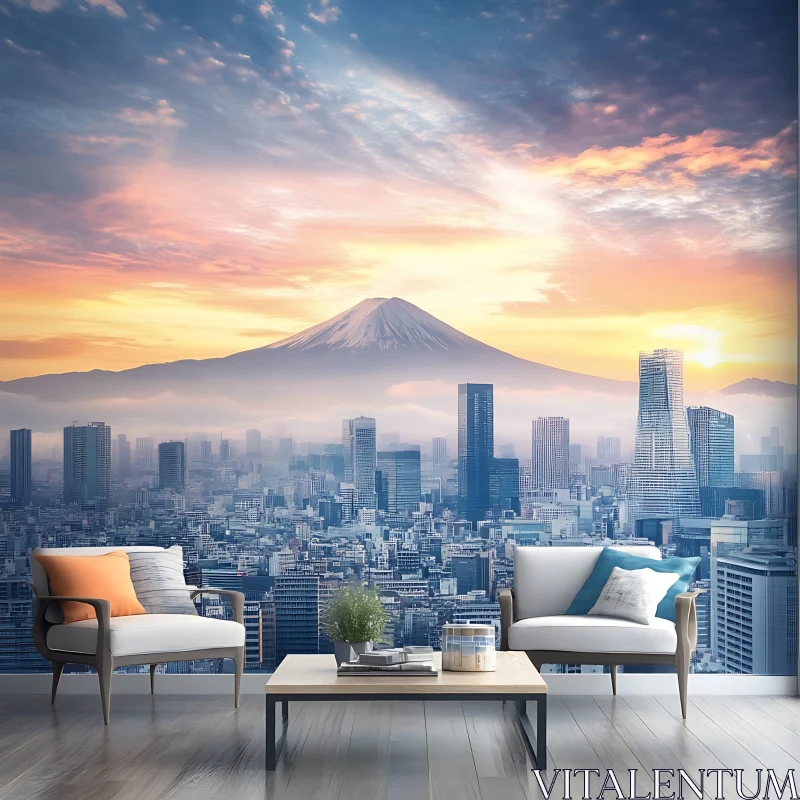Stylish Interior with City and Mountain View