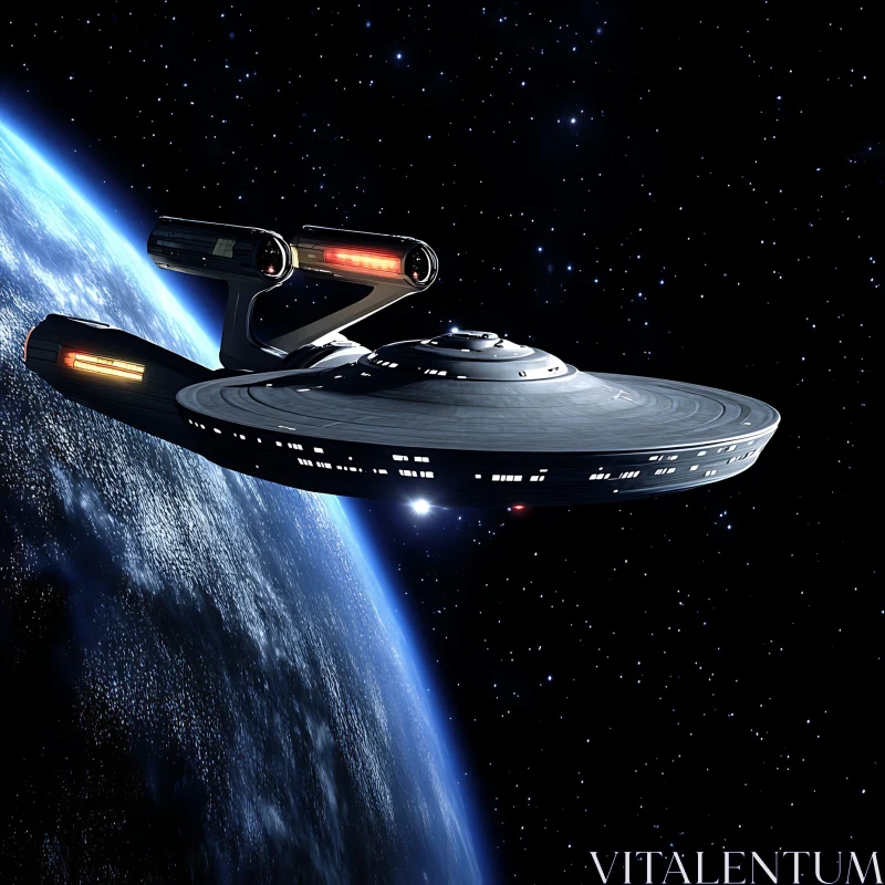 Futuristic Spacecraft in Earth’s Orbit