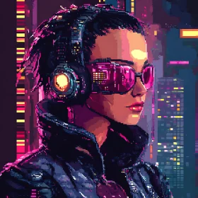 Futuristic Neon Cityscape Portrait