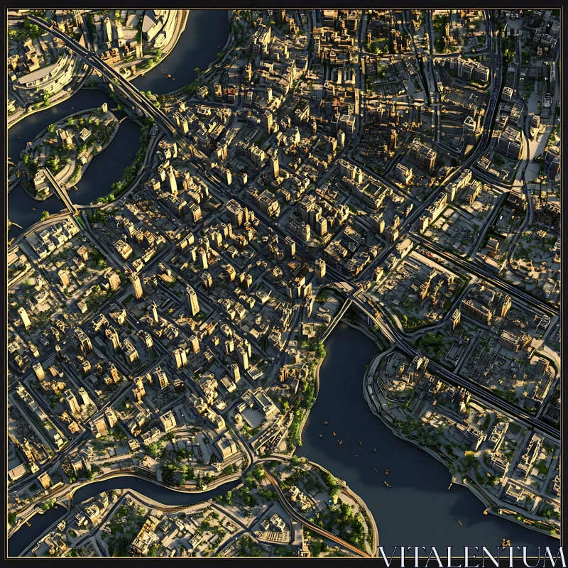 Aerial Urban Landscape with Skyscrapers and Rivers