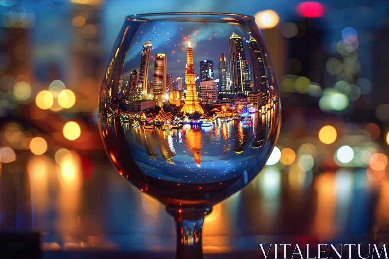 City Lights mirrored in a Wine Glass